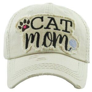 NWT Stone beige "Cat Mom" Vintage Wash Cap